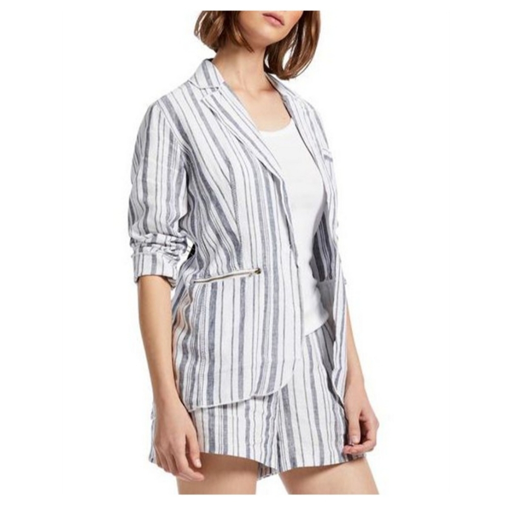 NWT Michael Stars Ruth Stripe linen blazer in gray. Size L